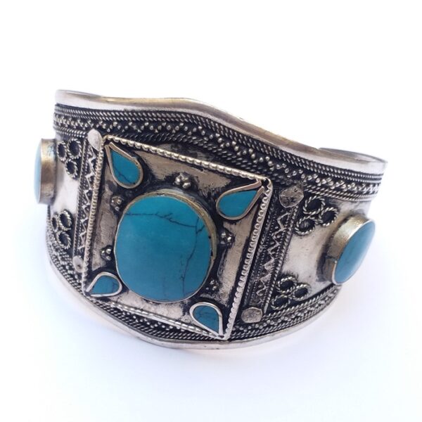Afghan antique turquoise cuff bracelet-360